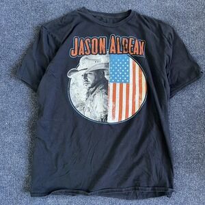Jason Aldean Shirt Mens 2XL Black Rock N' Roll Cowboy Tour 22 Flag Tee T-Shirt
